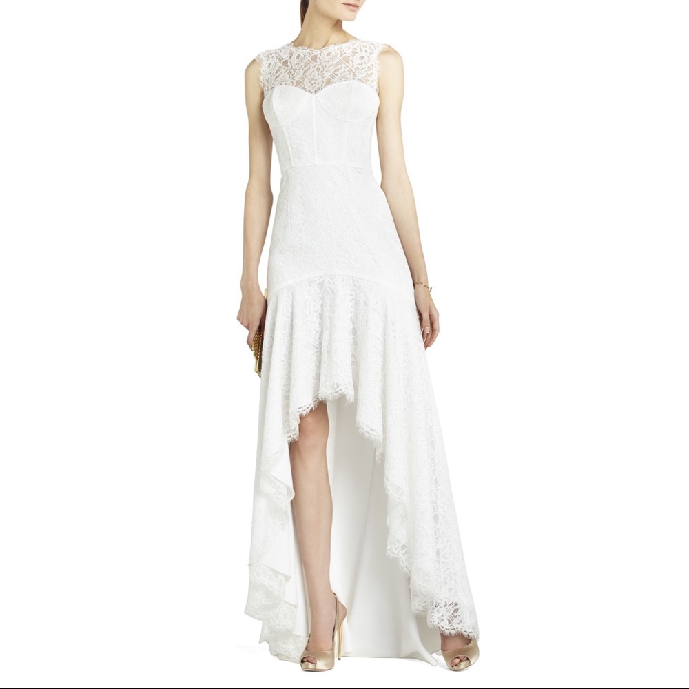 BCBG Sleeveless Lace High-Low Wedding dress 0